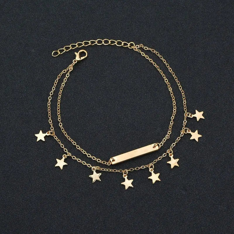 2PCS Fashion Retro Pearl Anklet  Set