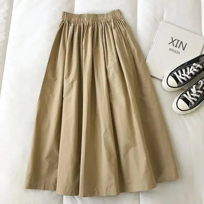 Solid Color High-waisted A- line Skirt