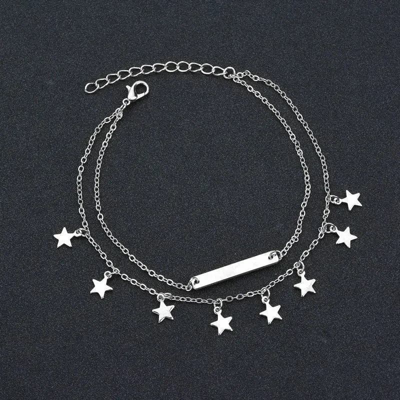 2PCS Fashion Retro Pearl Anklet  Set