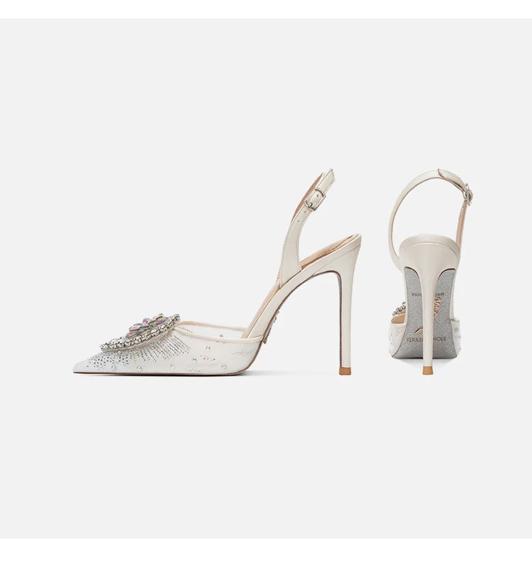 Water diamond buckle with pointed high-heeled shoes