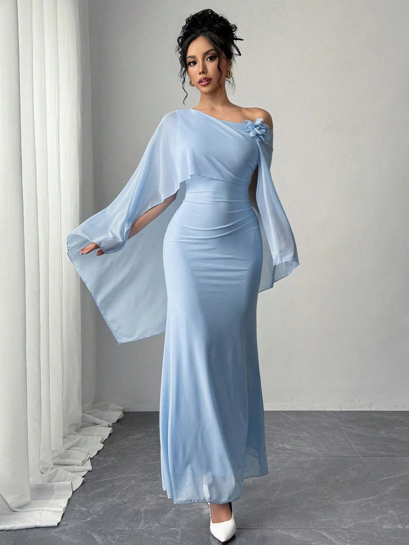 One-Shoulder Corsage Mesh dress