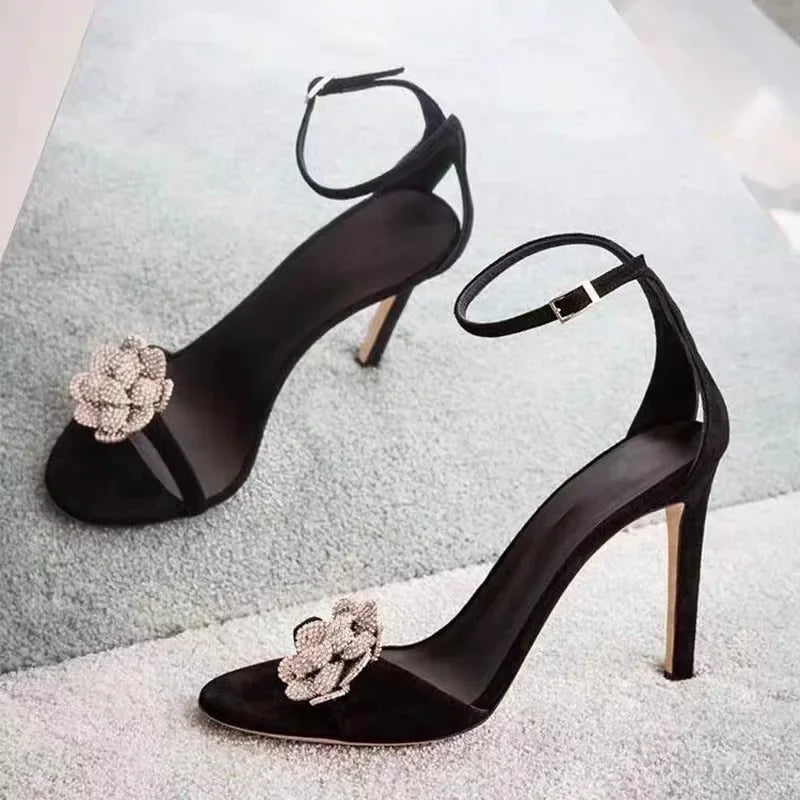 French rhinestone buckle sandals