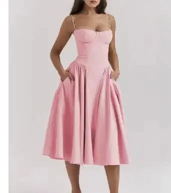 Summer Fashion Red Strapless Midi Dress