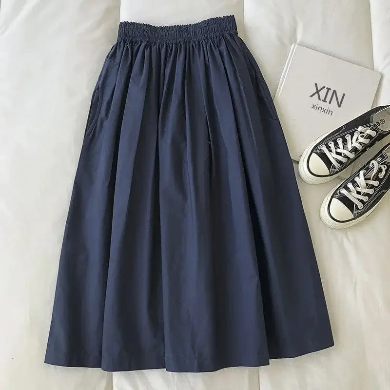 Solid Color High-waisted A- line Skirt
