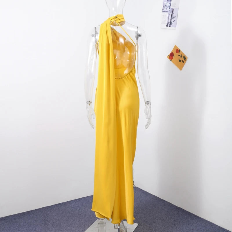 Backless Elegant Satin Ribbons Dress