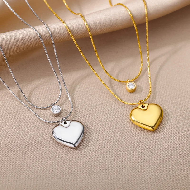 Stainless Steel Multilayer Heart Necklace
