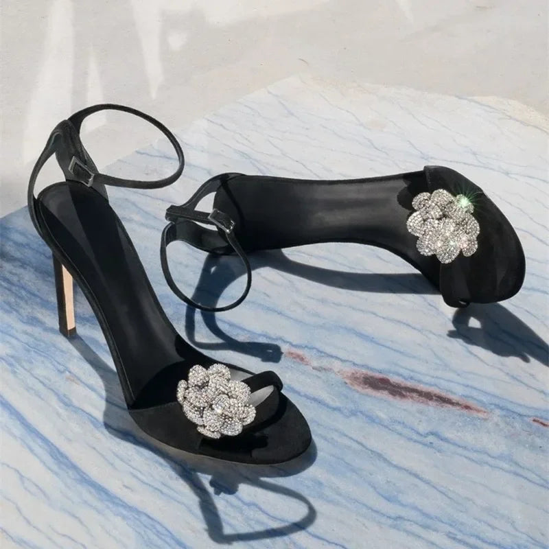 French rhinestone buckle sandals