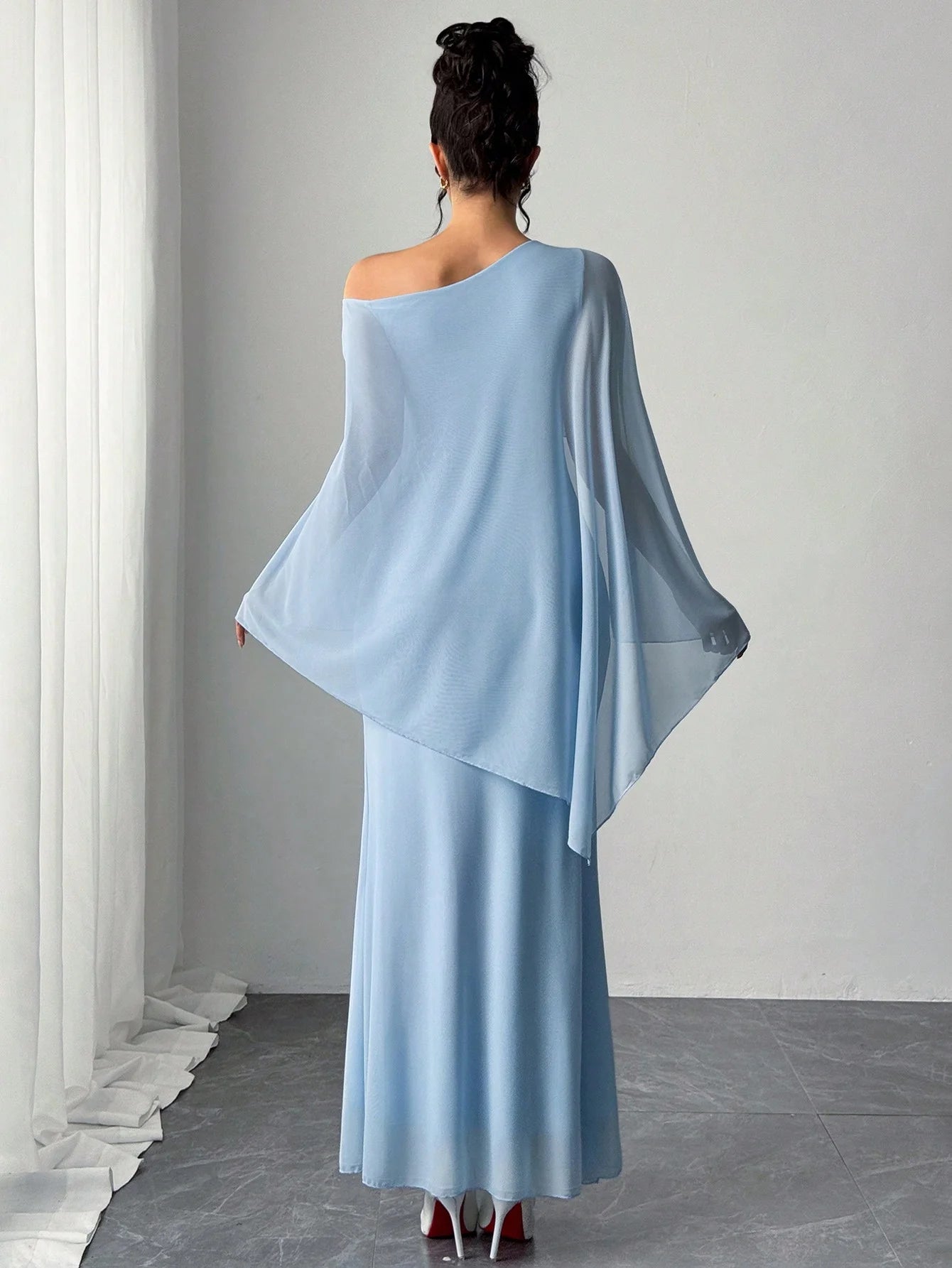 One-Shoulder Corsage Mesh dress