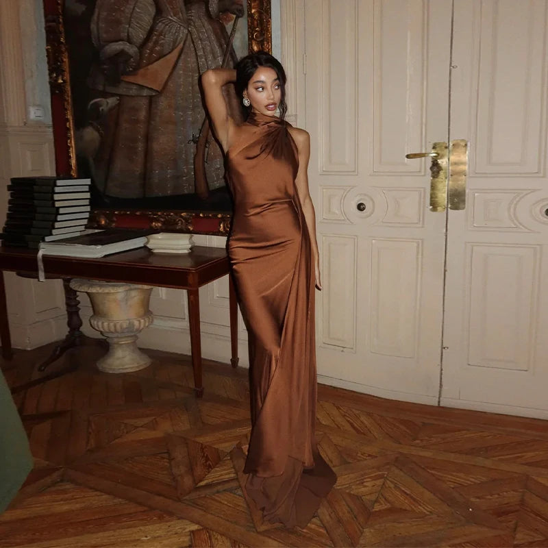 Backless Elegant Satin Ribbons Dress