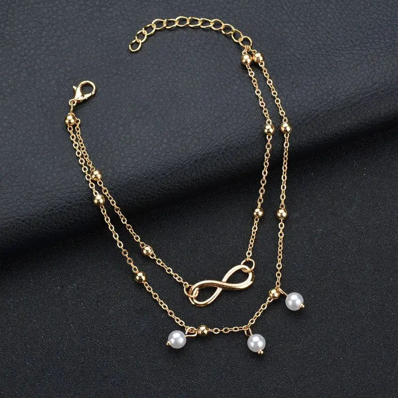2PCS Fashion Retro Pearl Anklet  Set