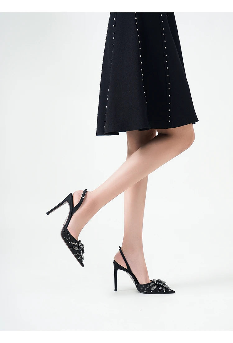 Water diamond buckle with pointed high-heeled shoes