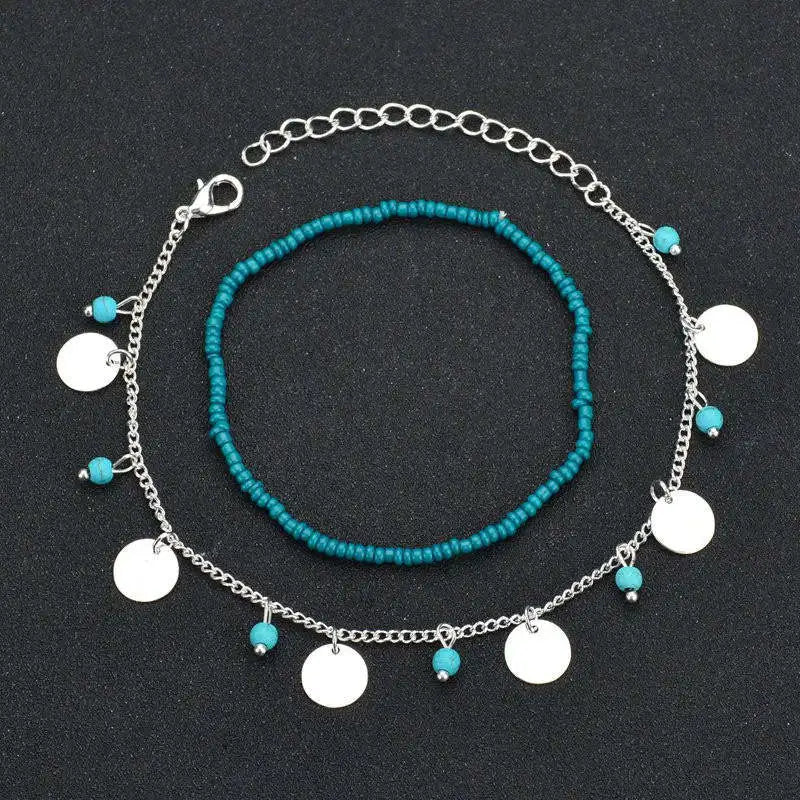 2PCS Fashion Retro Pearl Anklet  Set