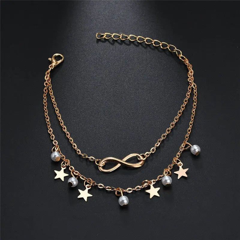 2PCS Fashion Retro Pearl Anklet  Set