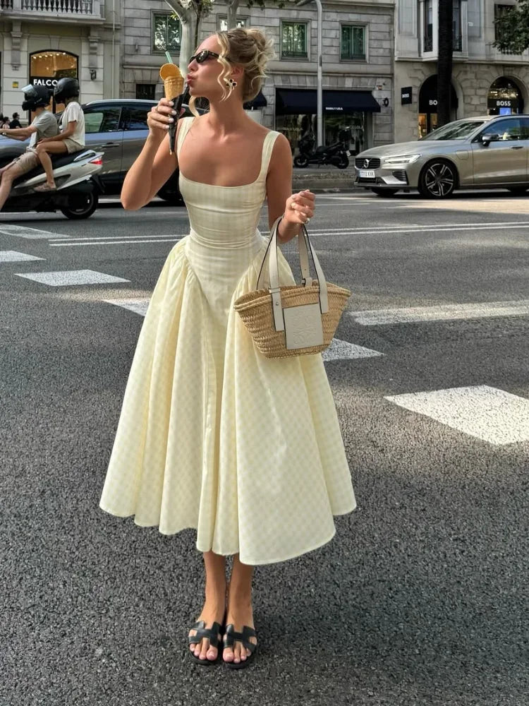 Plaid Print Pleated High Waist dress