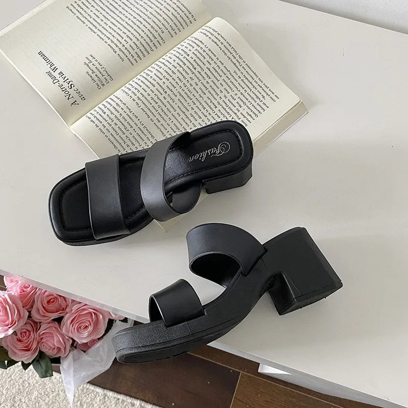 2025 New Popular High-heeled Slippers Women's Summer Outer Wear Heightening Non-slip Sandals Women's Heel Women's Shoes