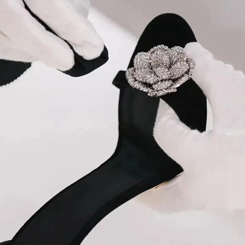 French rhinestone buckle sandals