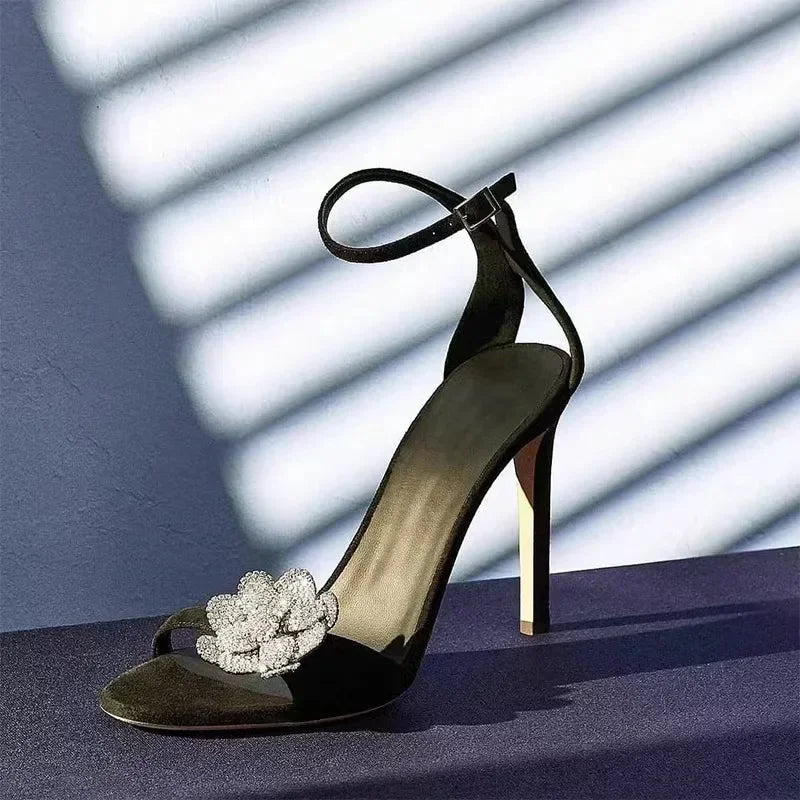French rhinestone buckle sandals