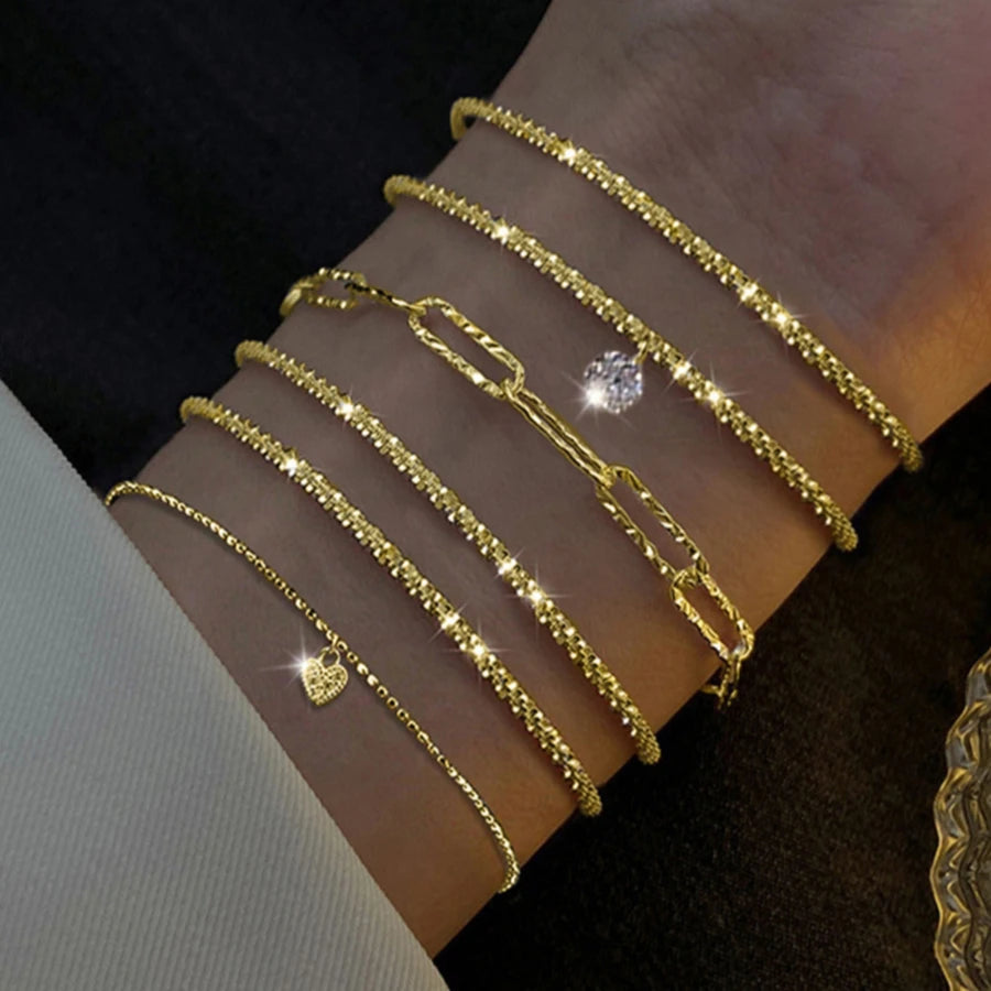 6Pcs Sterling Silver Rhinestone Bracelets