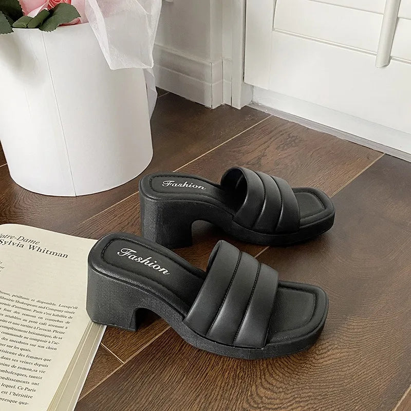 2025 New Popular High-heeled Slippers Women's Summer Outer Wear Heightening Non-slip Sandals Women's Heel Women's Shoes