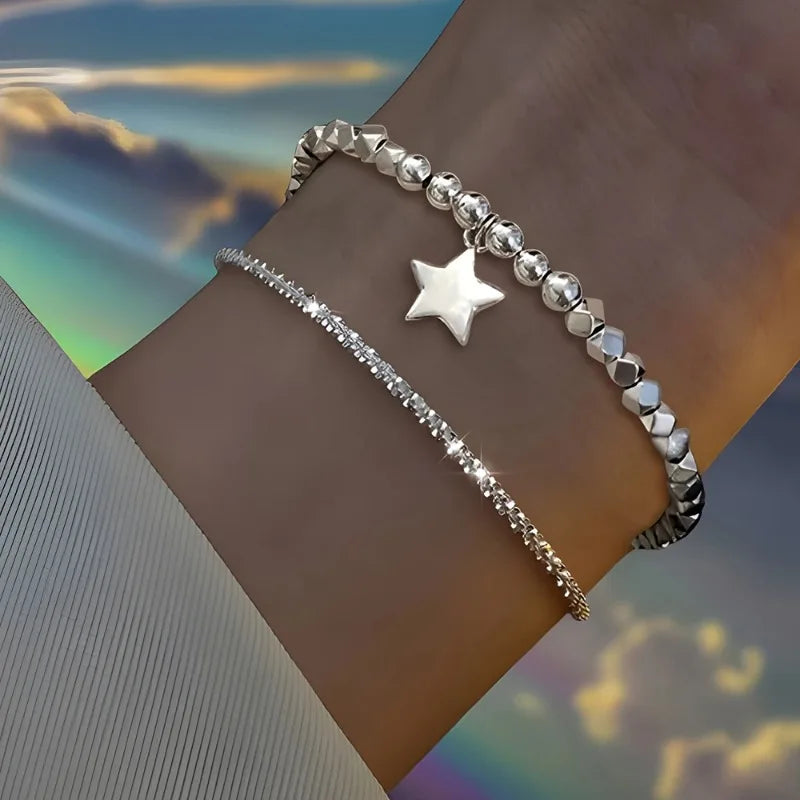 6Pcs Sterling Silver Rhinestone Bracelets