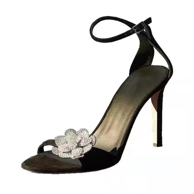 French rhinestone buckle sandals