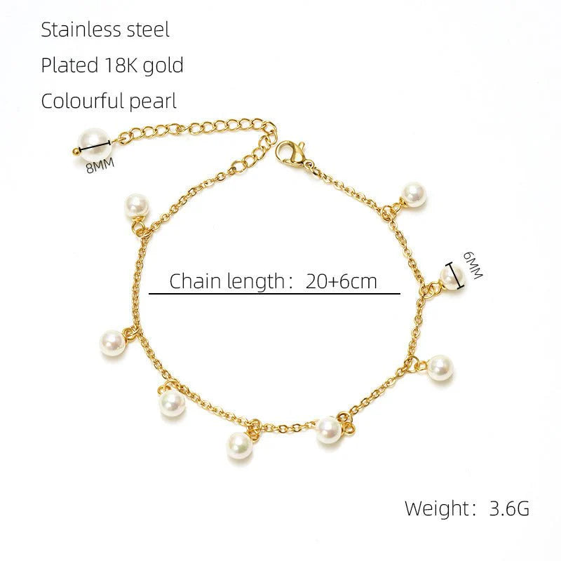 Tassel Stainless Steel Pearl Anklet