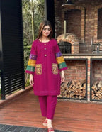 Stitched Cotton Net Embroidered Shirt And Trouser