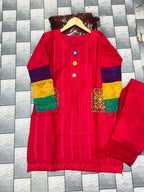 Stitched Cotton Net Embroidered Shirt And Trouser