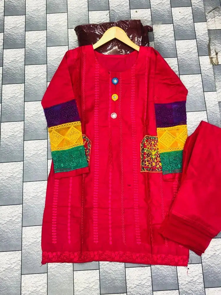 Stitched Cotton Net Embroidered Shirt And Trouser